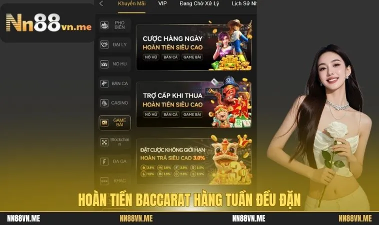 Hoàn tiền Baccarat hàng tuần đều đặn